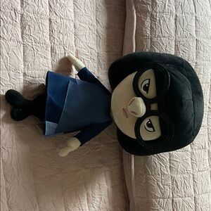 Plush Doll with Black Hair and Glasses